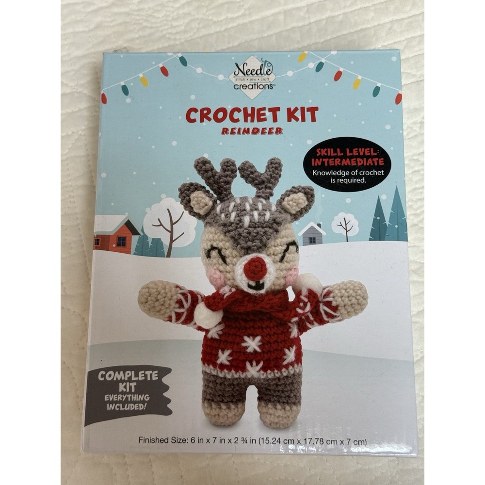 NEW NEEDLE CREATIONS Reindeer Crochet Kit Christmas Rudolph Intermediate Level